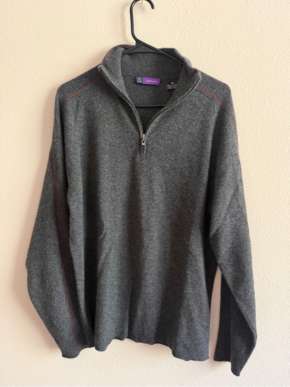 Saks Fifth Avenue Cashmere Men’s M 100% Cashmere Quarter Zip Sweater Gray